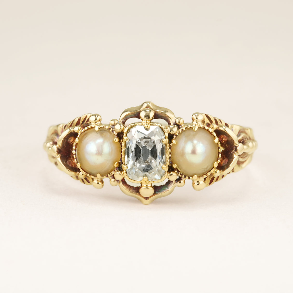 Antique, Georgian diamond & pearl three-stone ring