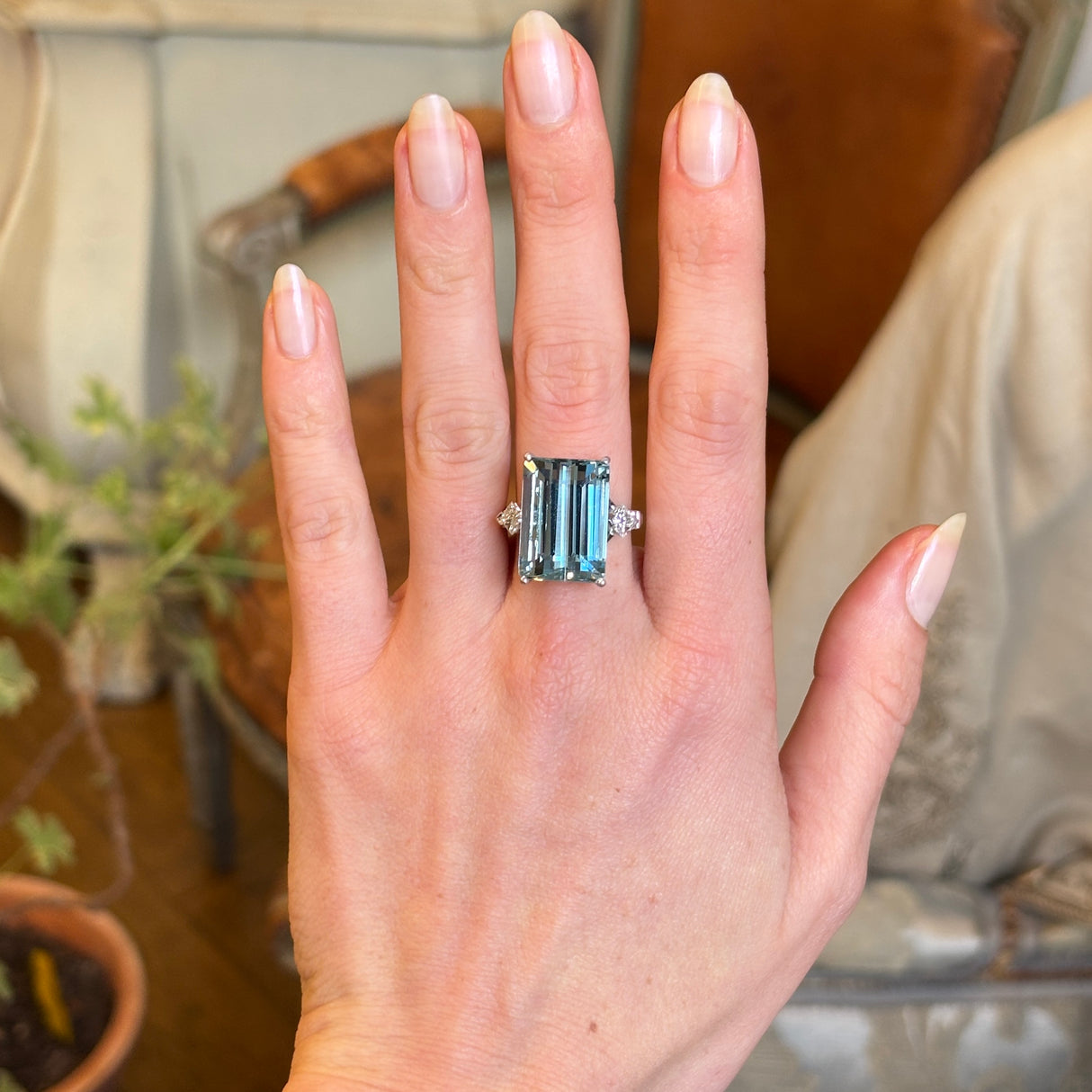 Vintage, 1980s 16.26ct aquamarine & diamond cocktail ring