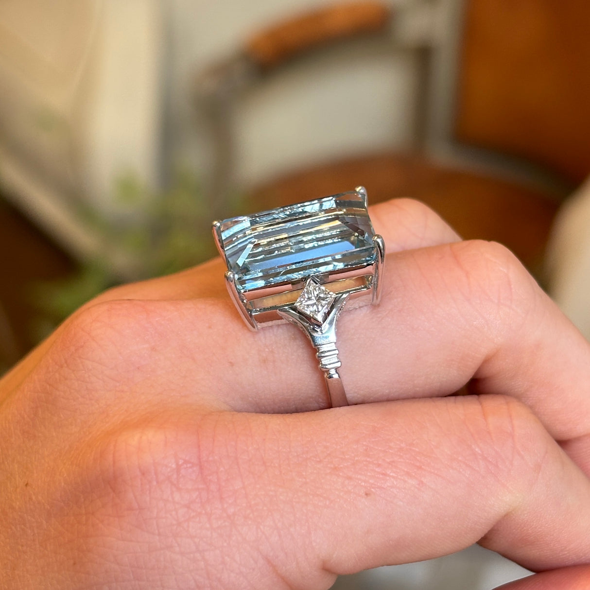 Vintage, 1980s 16.26ct aquamarine & diamond cocktail ring