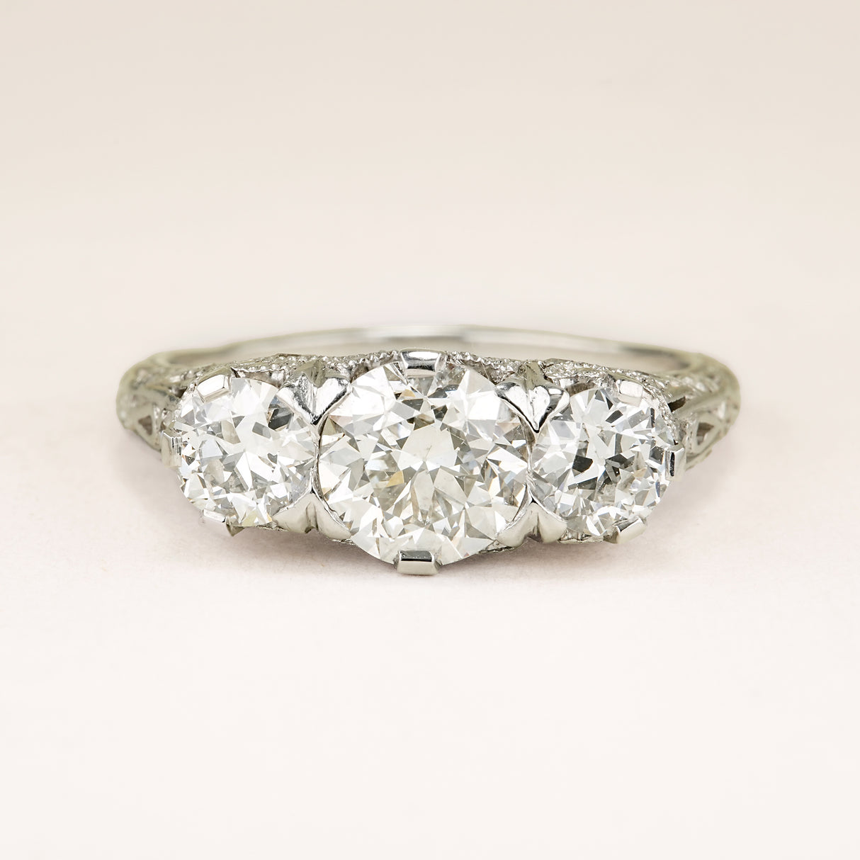 Antique, Edwardian diamond three-stone ring