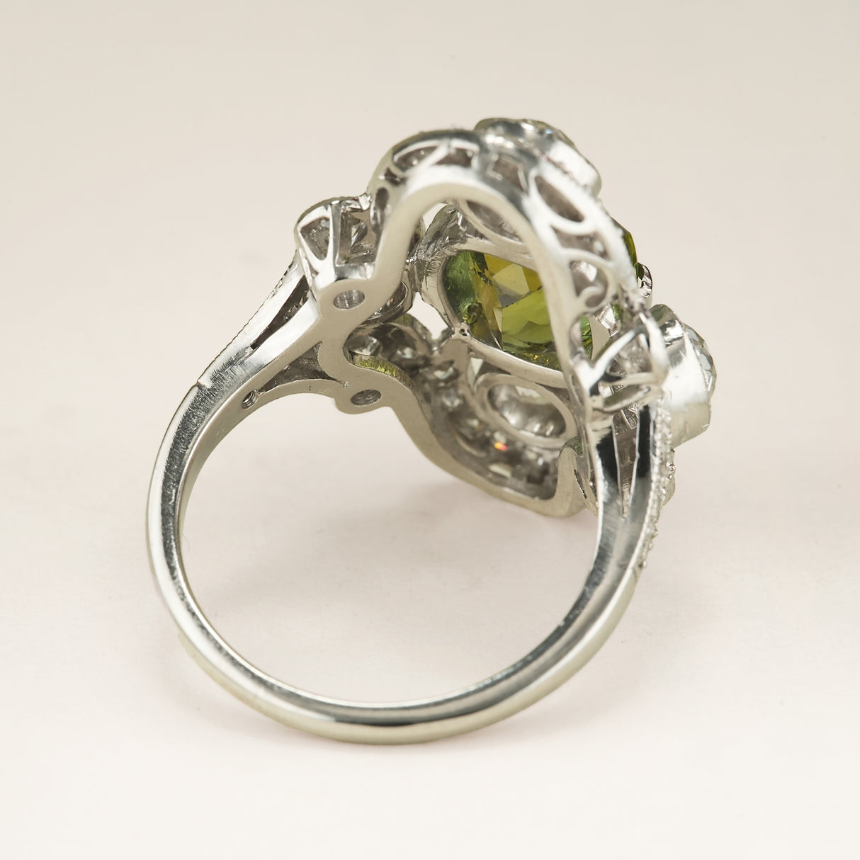 Vintage 1950s, French green tourmaline & diamond cocktail ring