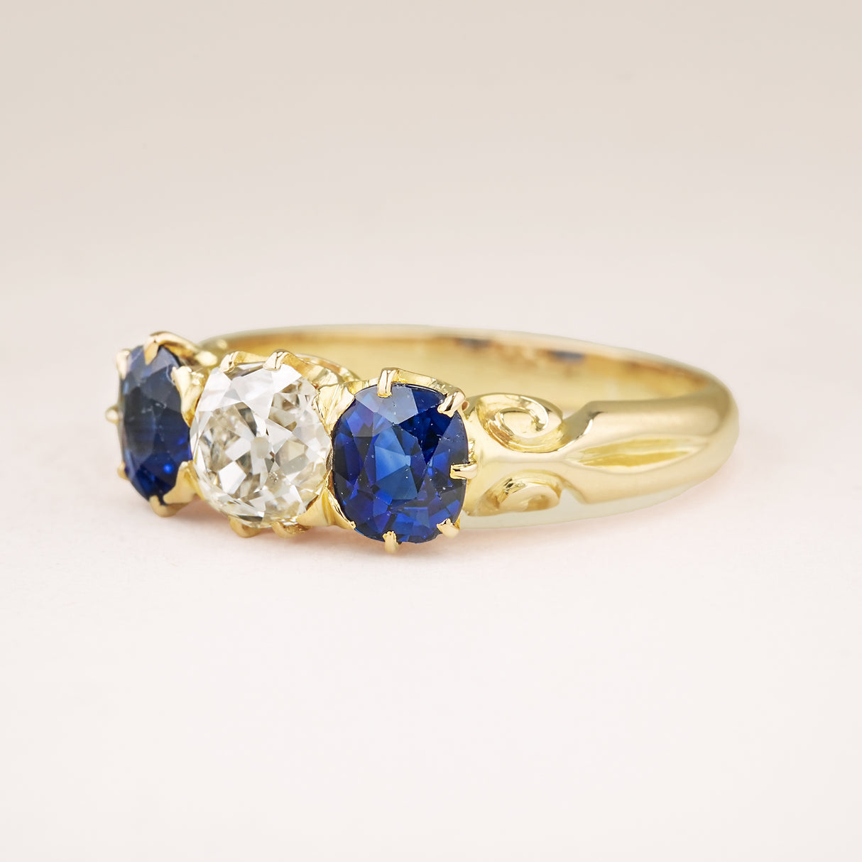 Antique, Victorian sapphire and diamond three-stone ring