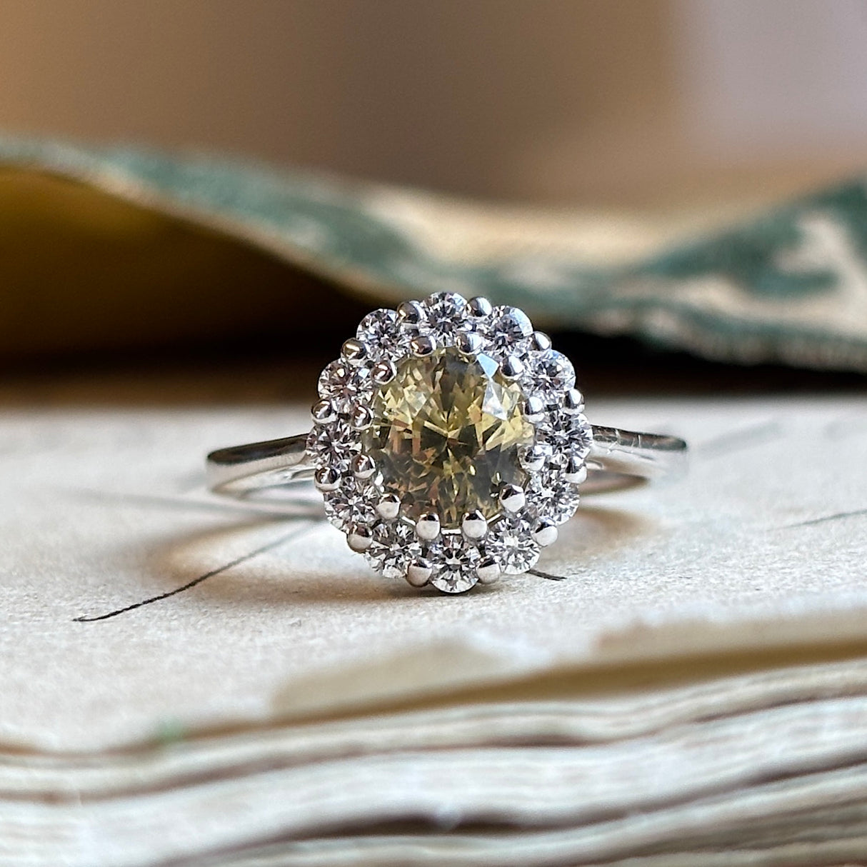 Oval-cut yellow sapphire & diamond cluster ring