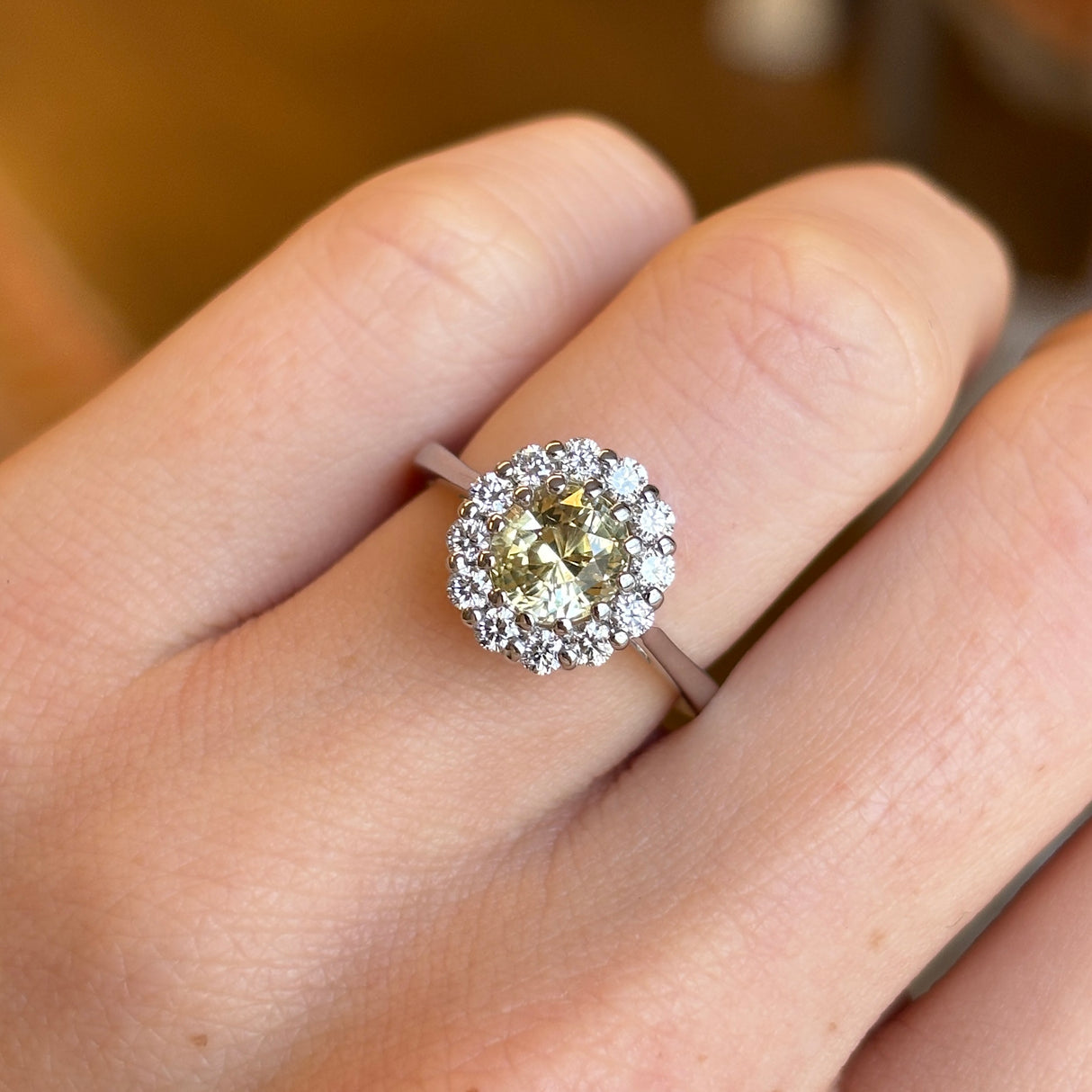 Oval-cut yellow sapphire & diamond cluster ring