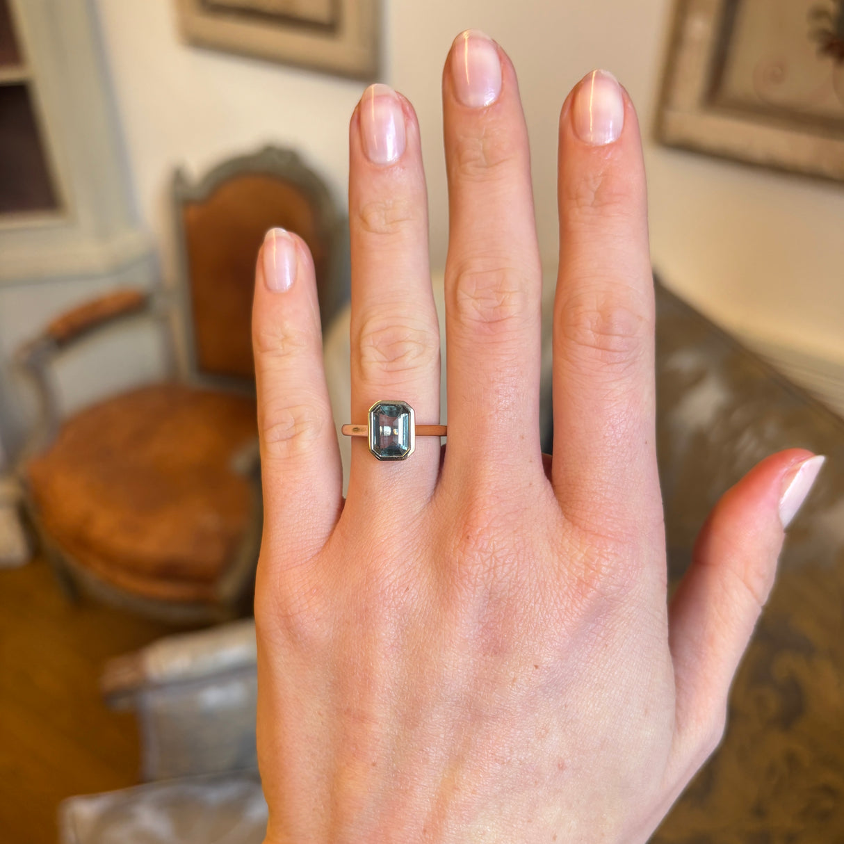 Teal sapphire single-stone ring