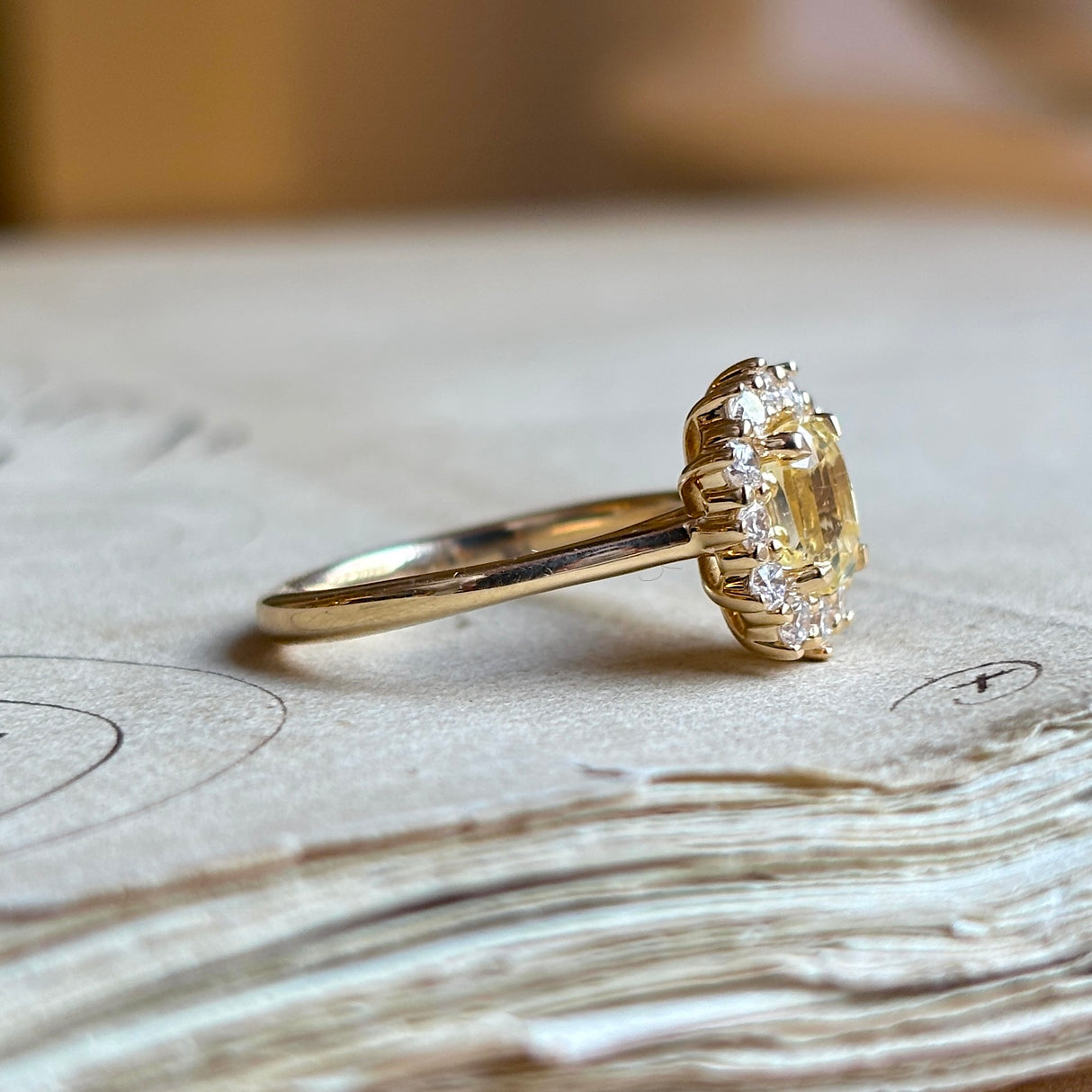 Yellow sapphire and diamond cluster ring