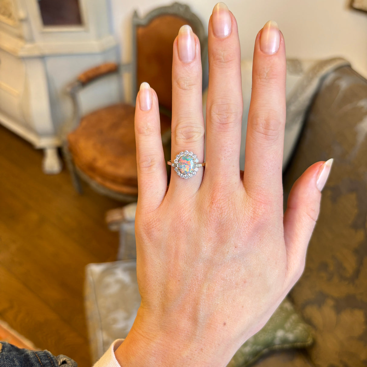 Vintage, 1950s black opal & diamond cluster ring