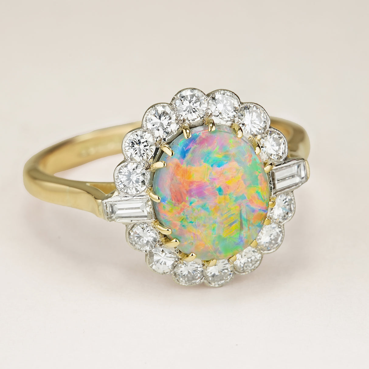Vintage, 1950s black opal & diamond cluster ring