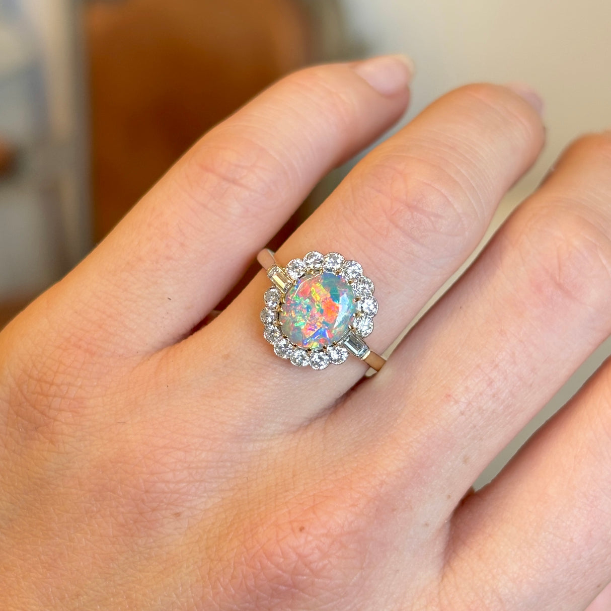 Vintage, 1950s black opal & diamond cluster ring