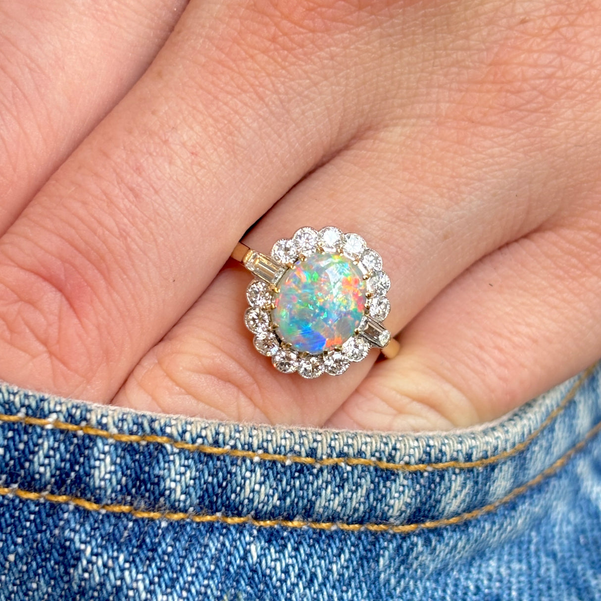 Vintage, 1950s black opal & diamond cluster ring