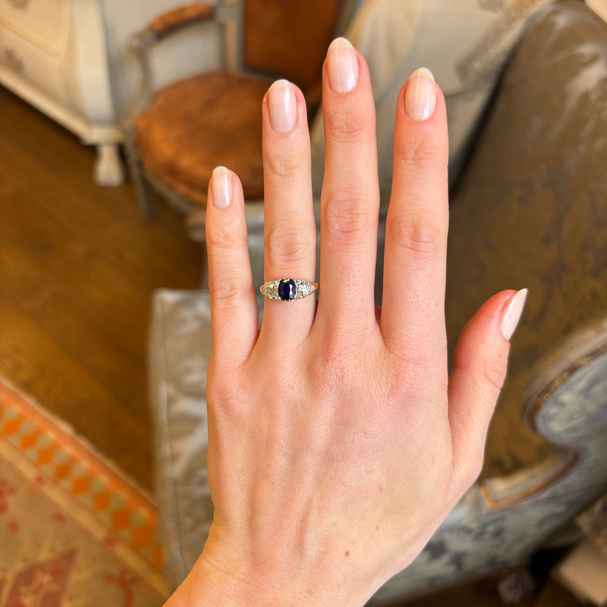 Antique, Victorian sapphire & diamond three-stone ring