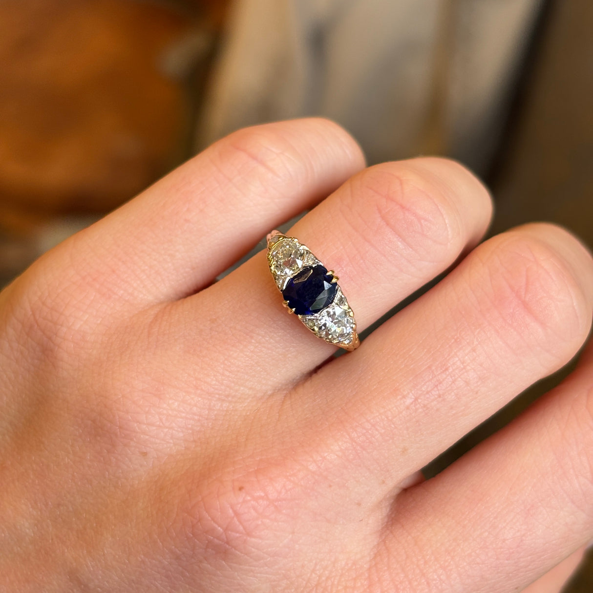 Antique, Victorian sapphire & diamond three-stone ring