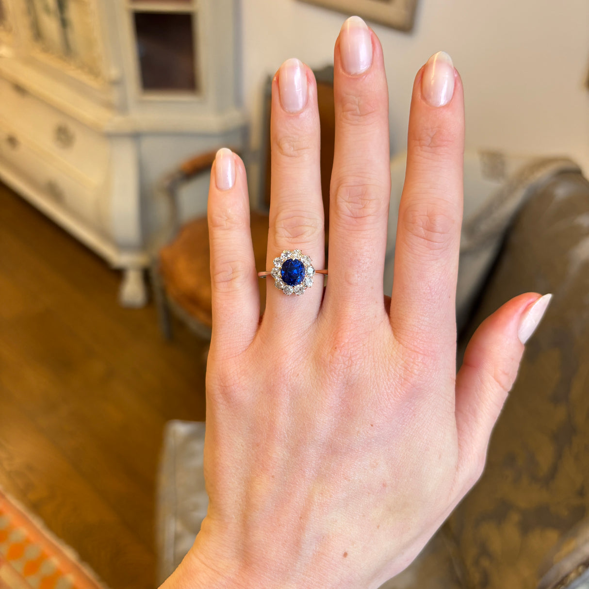 Antique, 1920s royal-blue synthetic sapphire & diamond cluster ring