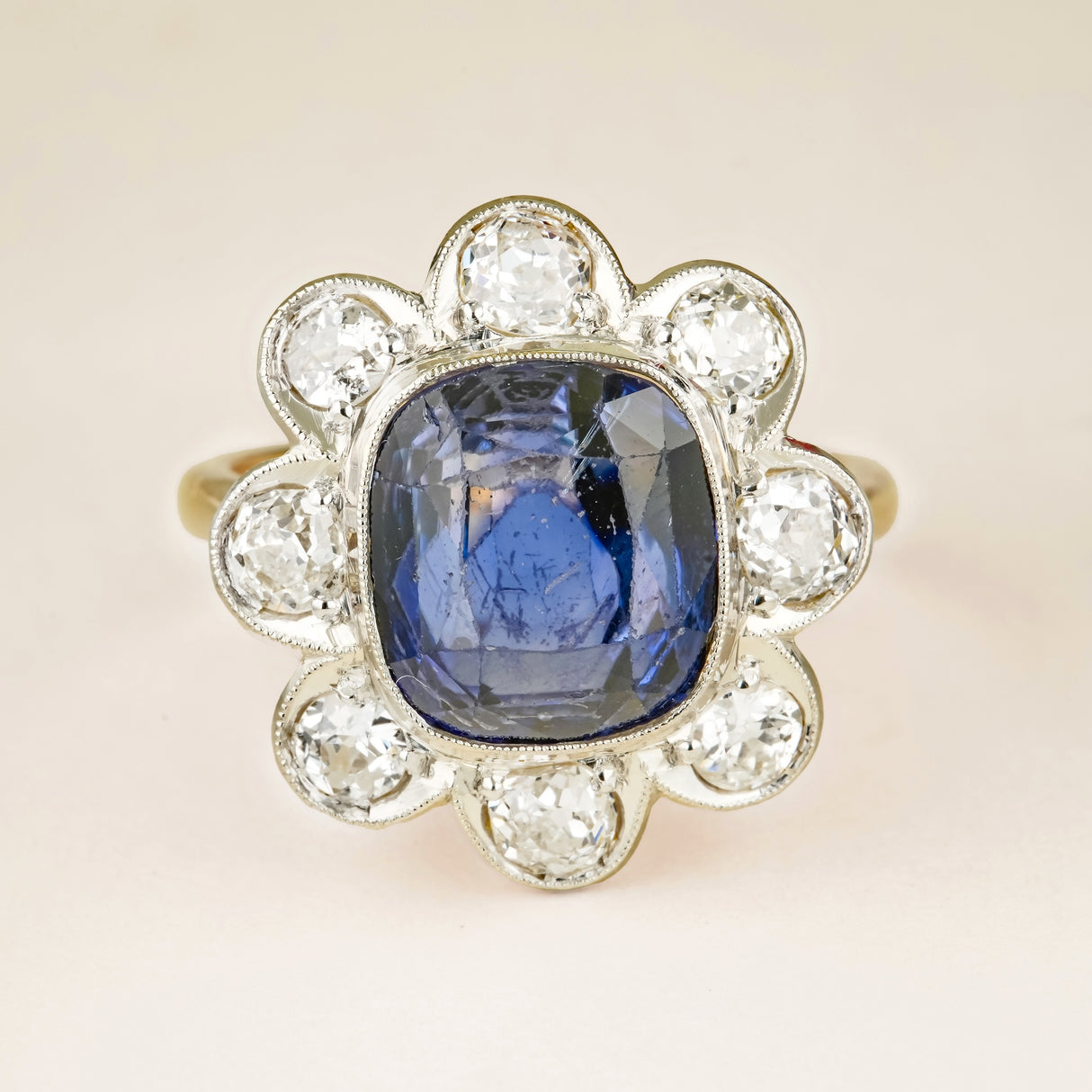 Antique, Edwardian sapphire & diamond daisy cluster ring