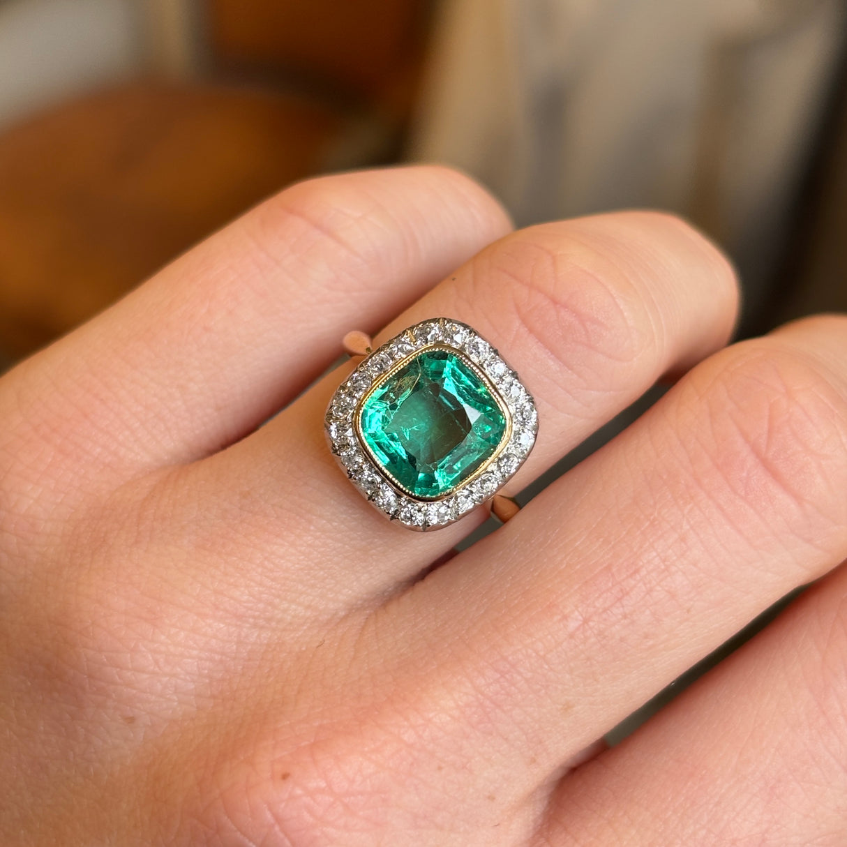 Antique, Victorian emerald and diamond cluster ring