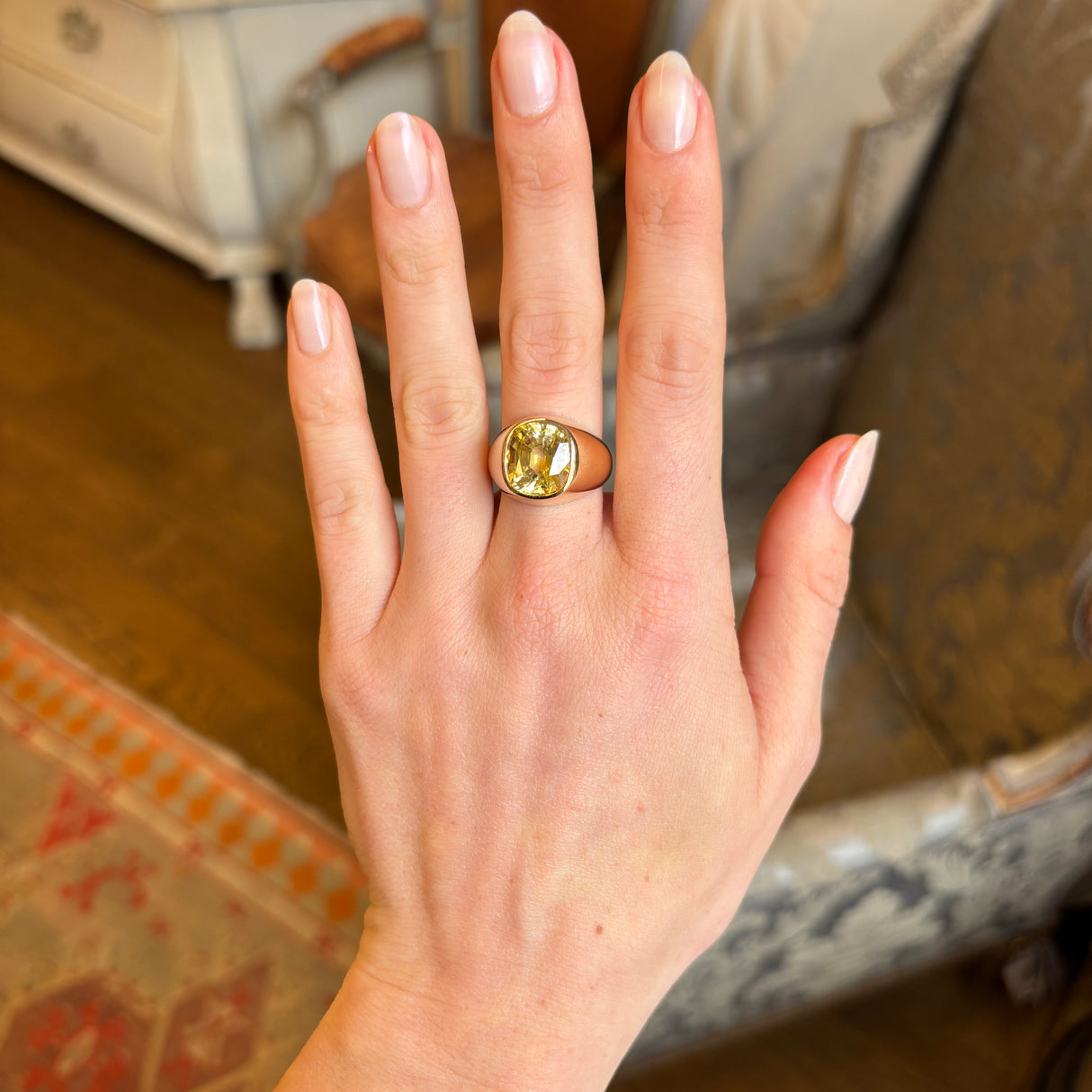 Vintage, 1950's Austrian 8ct cushion-cut yellow sapphire cocktail ring