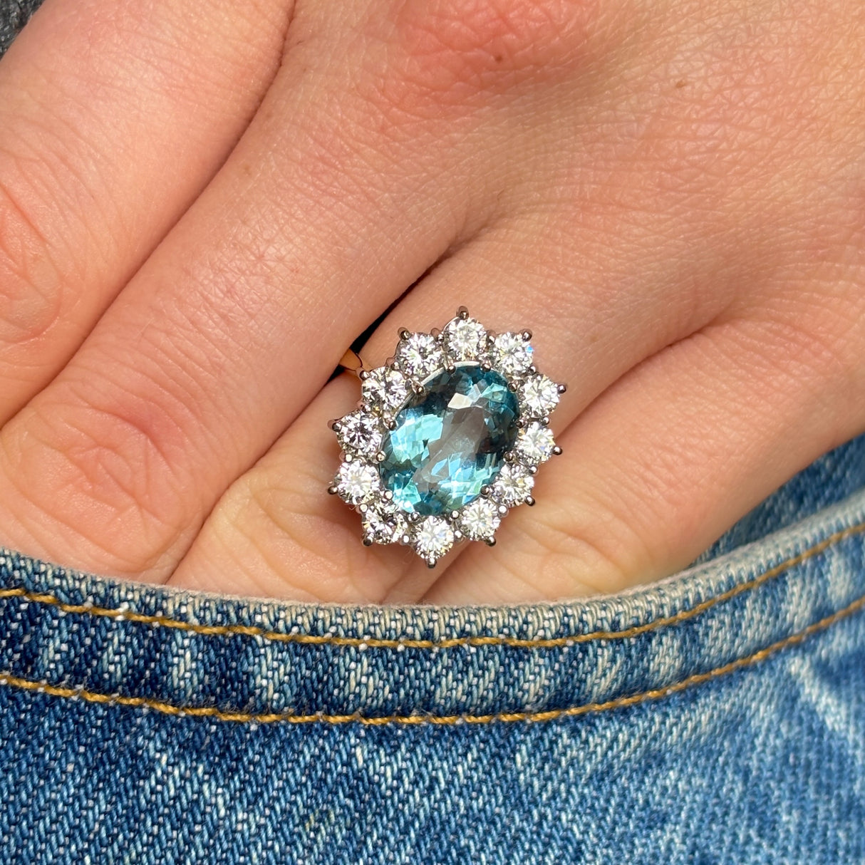 Vintage, 1980s aquamarine and diamond cluster engagement ring