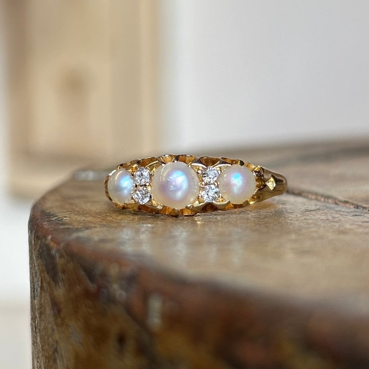 Antique, Victorian Pearl and diamond half-hoop ring