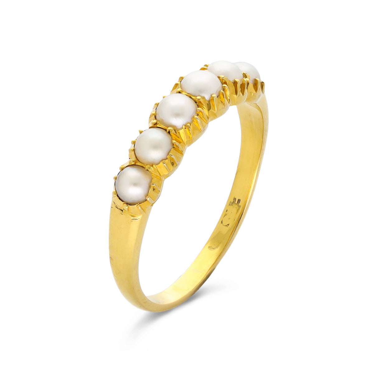 Antique natural pearl half hoop ring