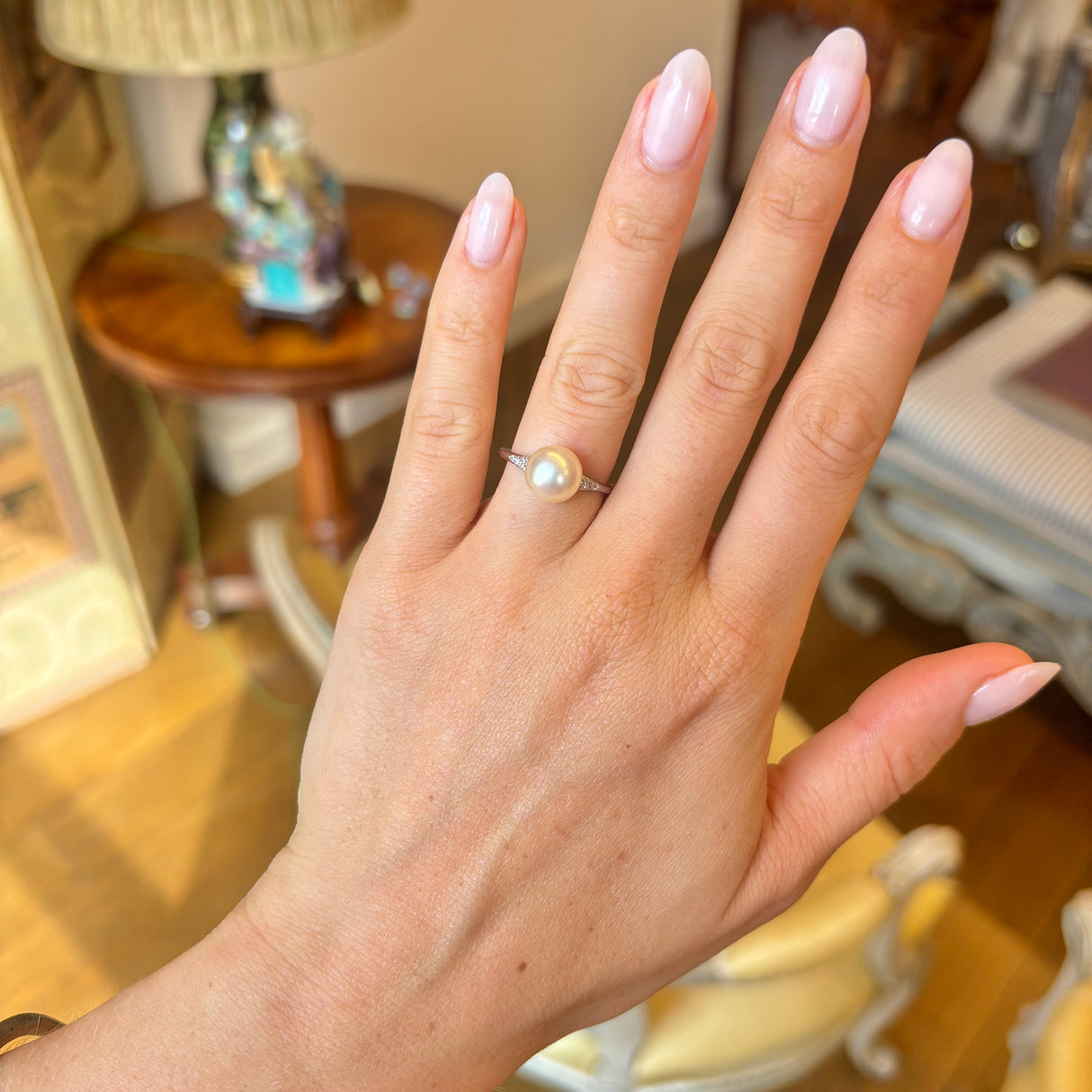 Exceptional, Edwardian, natural pearl & diamond ring