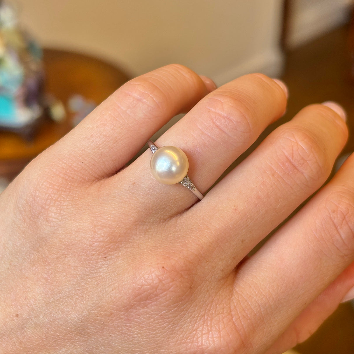 Exceptional, Edwardian, natural pearl & diamond ring