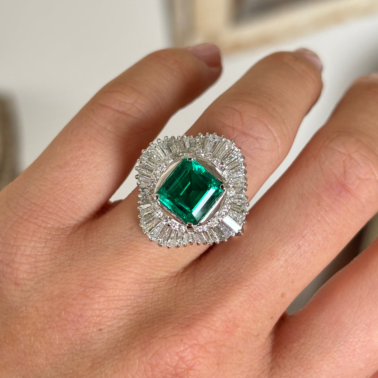 Vintage, 1950s synthetic emerald ballerina cluster cocktail ring