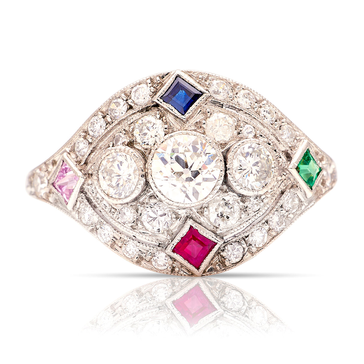 Vintage, 1980s diamond & multi-gemstone ring