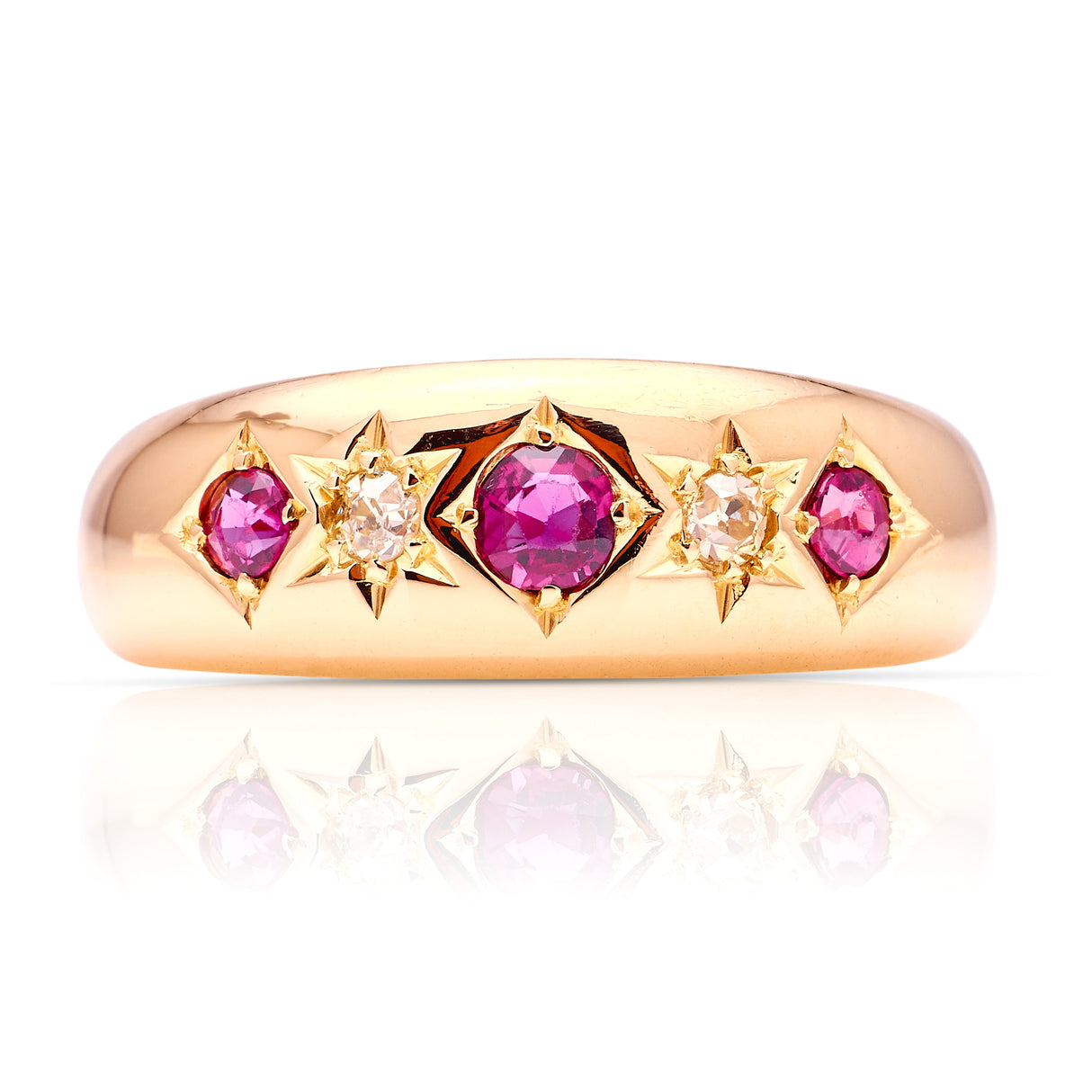 Antique, Edwardian ruby & diamond five-stone gypsy ring