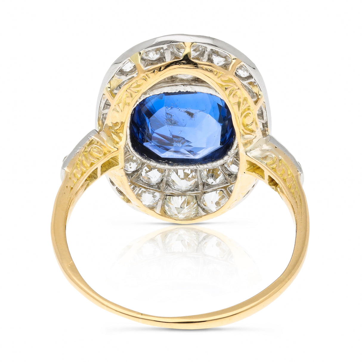 Edwardian sapphire and diamond ring, rear view.