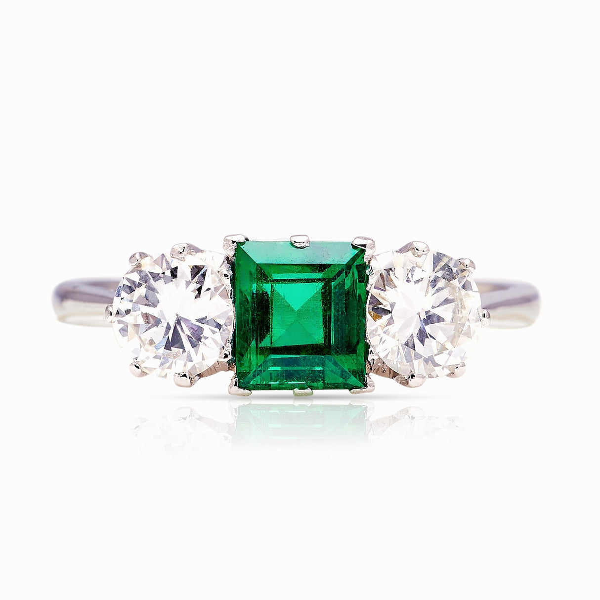Art Deco, emerald & diamond three-stone ring