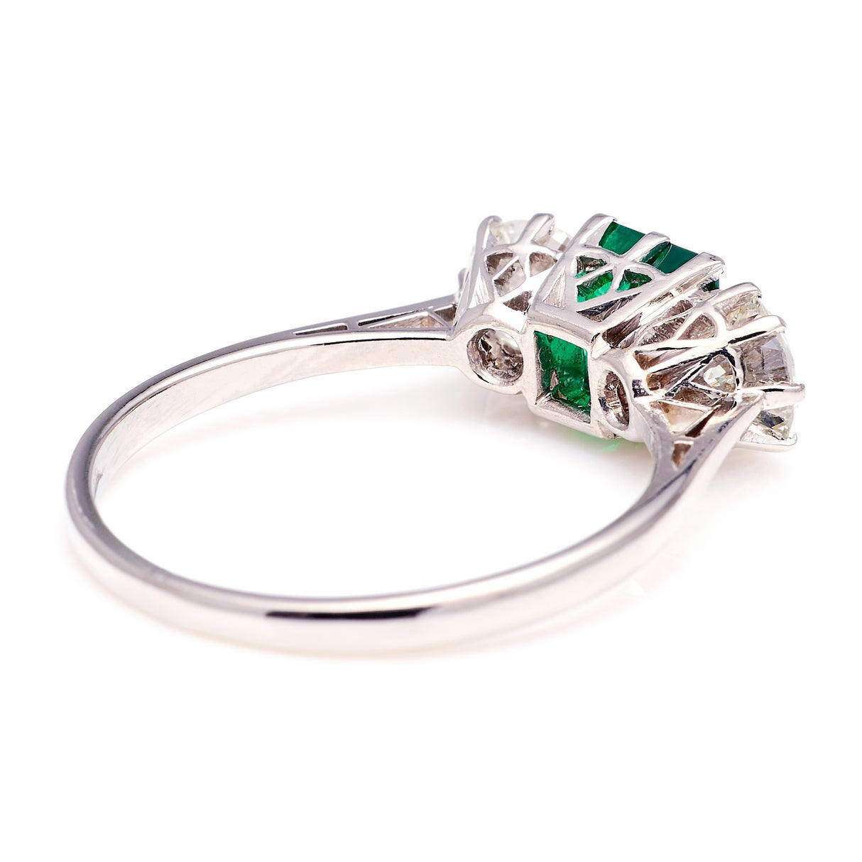 Art Deco, emerald & diamond three-stone ring