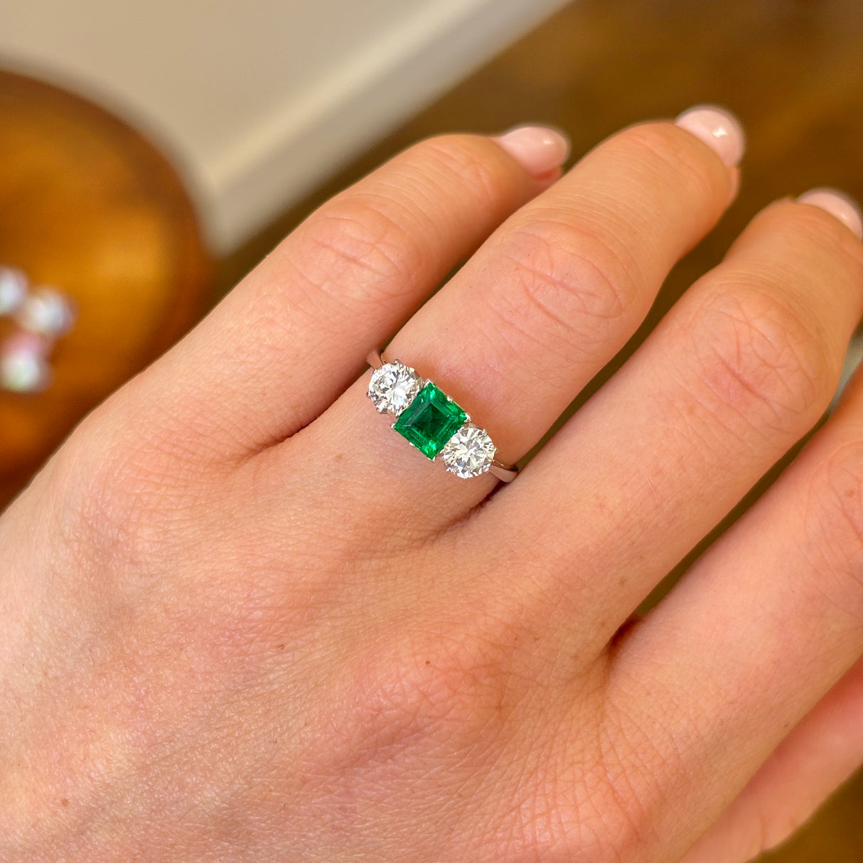 Art Deco, emerald & diamond three-stone ring