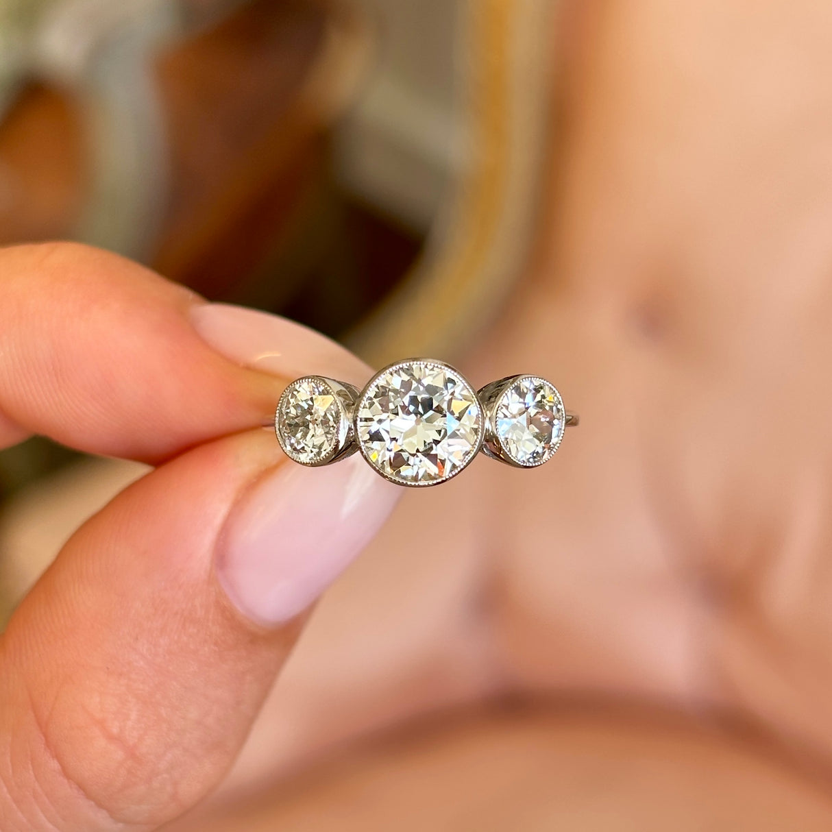 Vintage, Art Deco diamond three-stone engagement ring