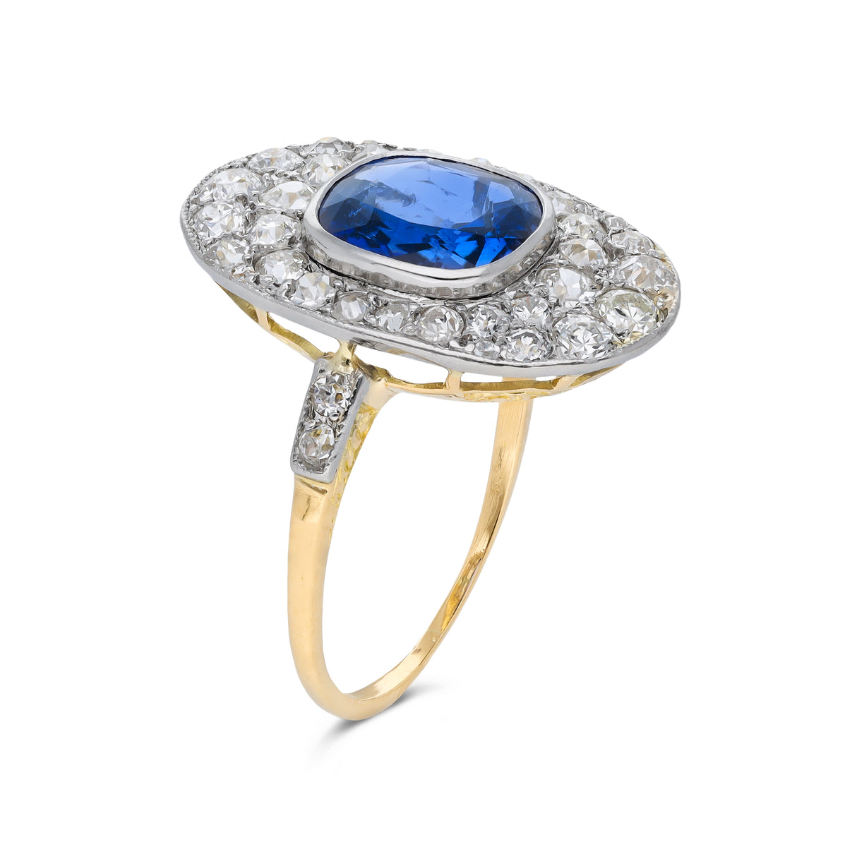 Edwardian sapphire and diamond ring, side view.