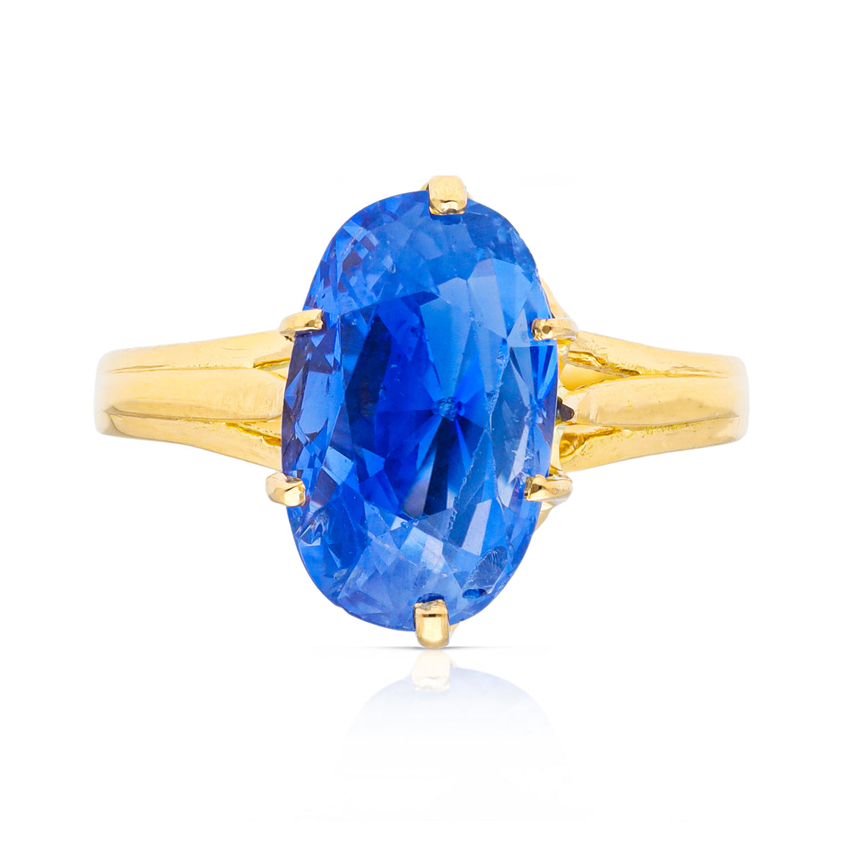 Antique, French, solitaire 6ct native-cut sri lankan sapphire, 18ct yellow gold