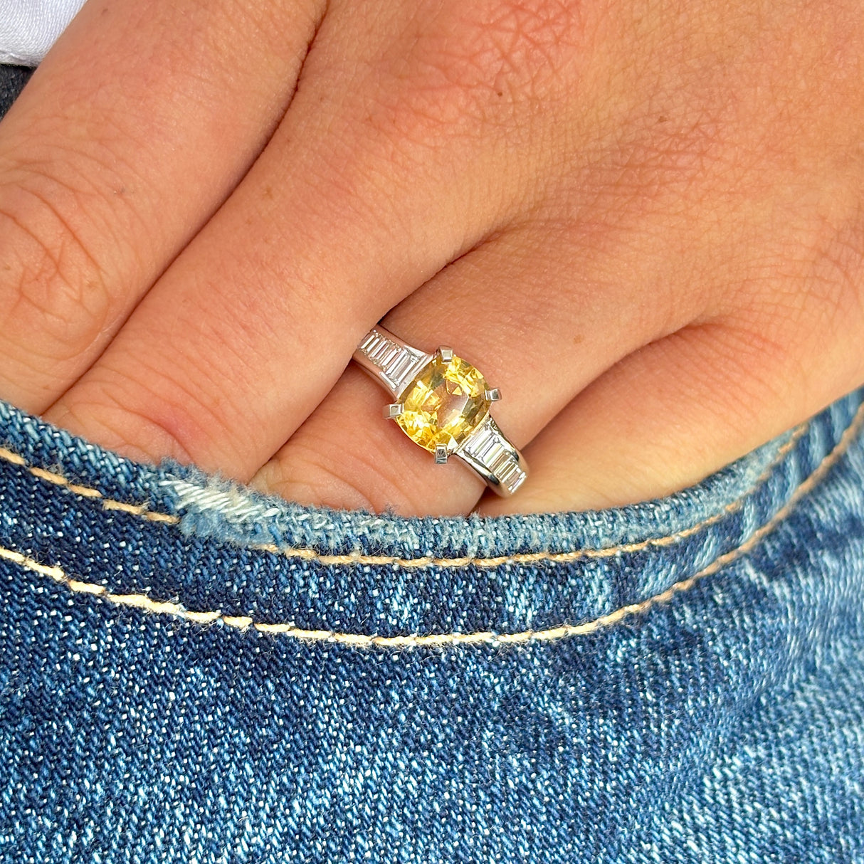 Vintage, citrine and diamond engagement ring