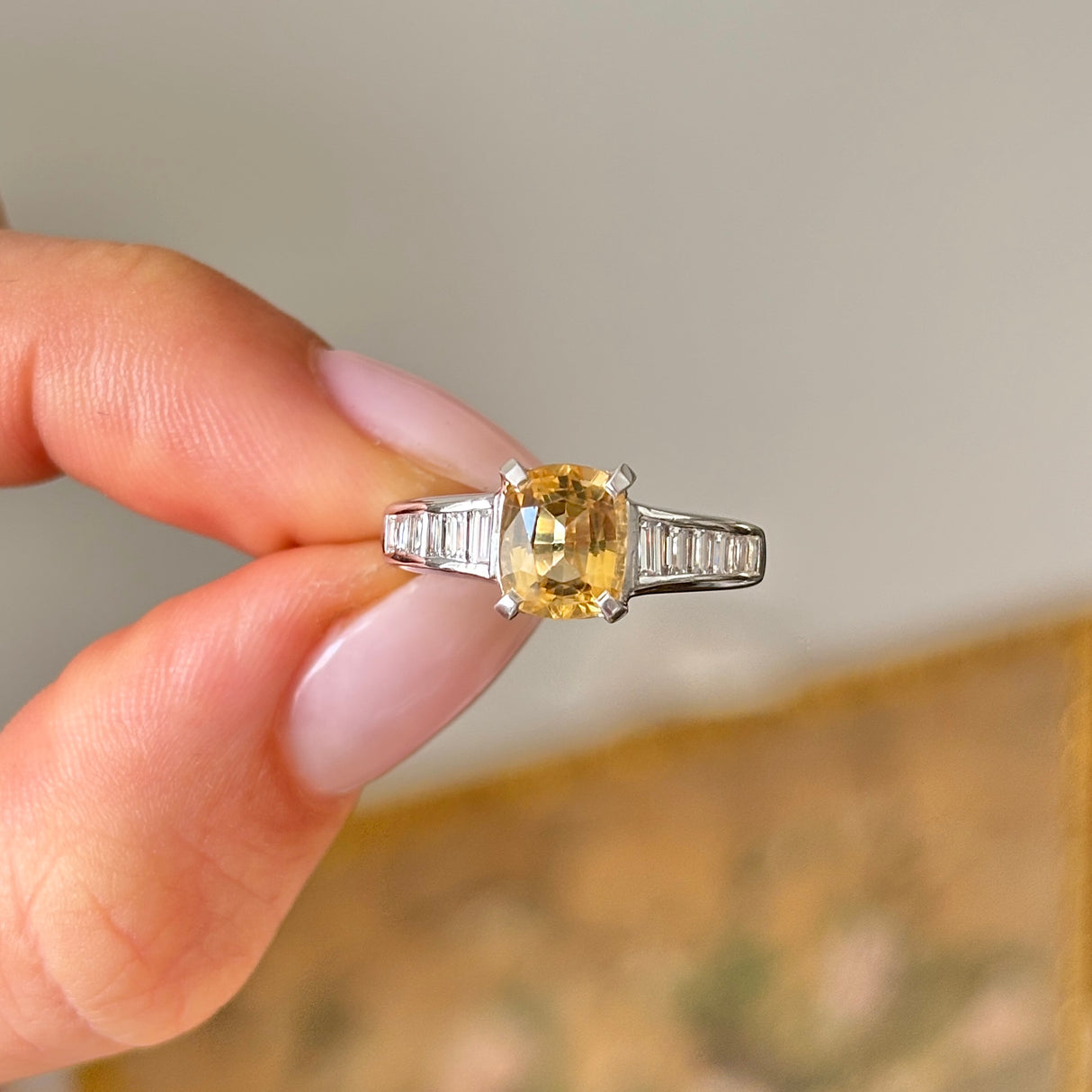 Vintage, citrine and diamond engagement ring