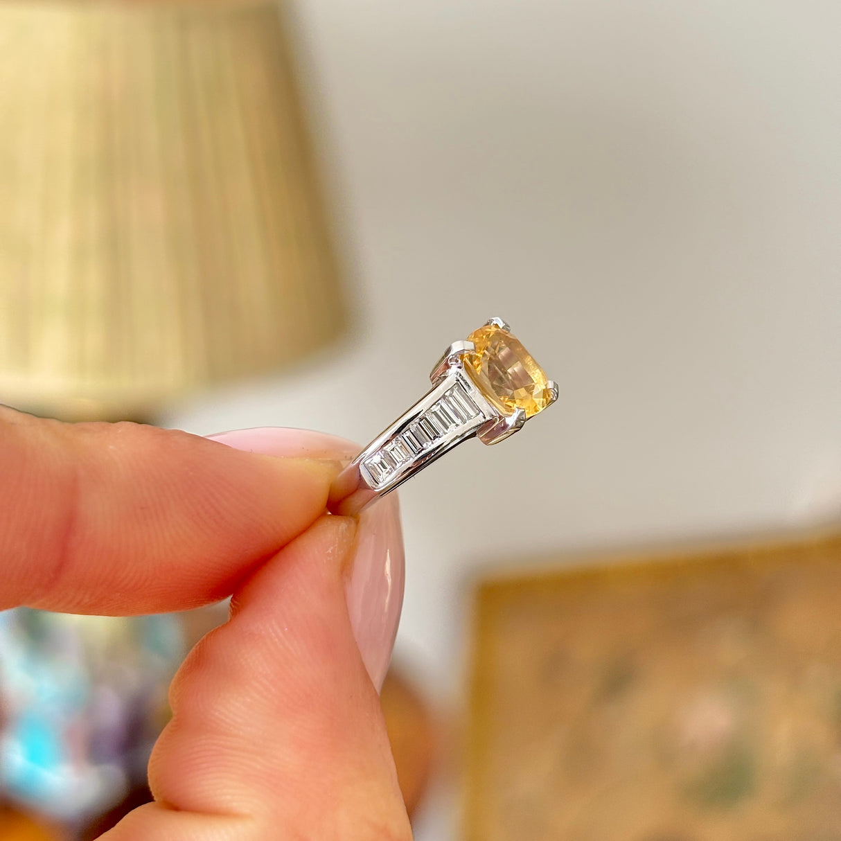 Vintage, citrine and diamond engagement ring