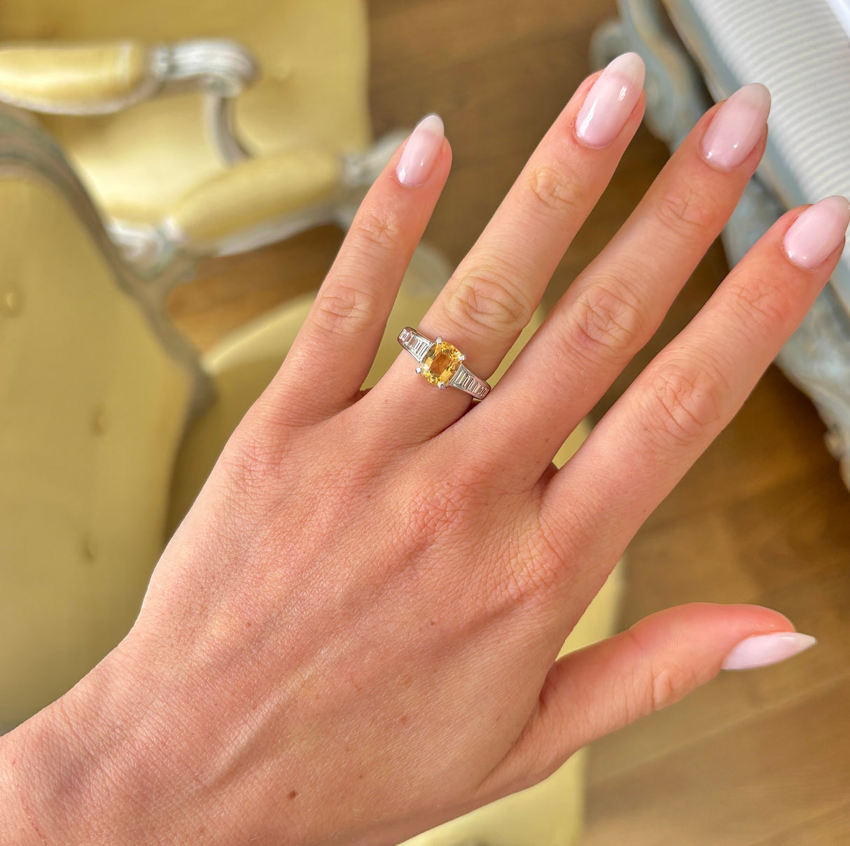 Vintage, citrine and diamond engagement ring