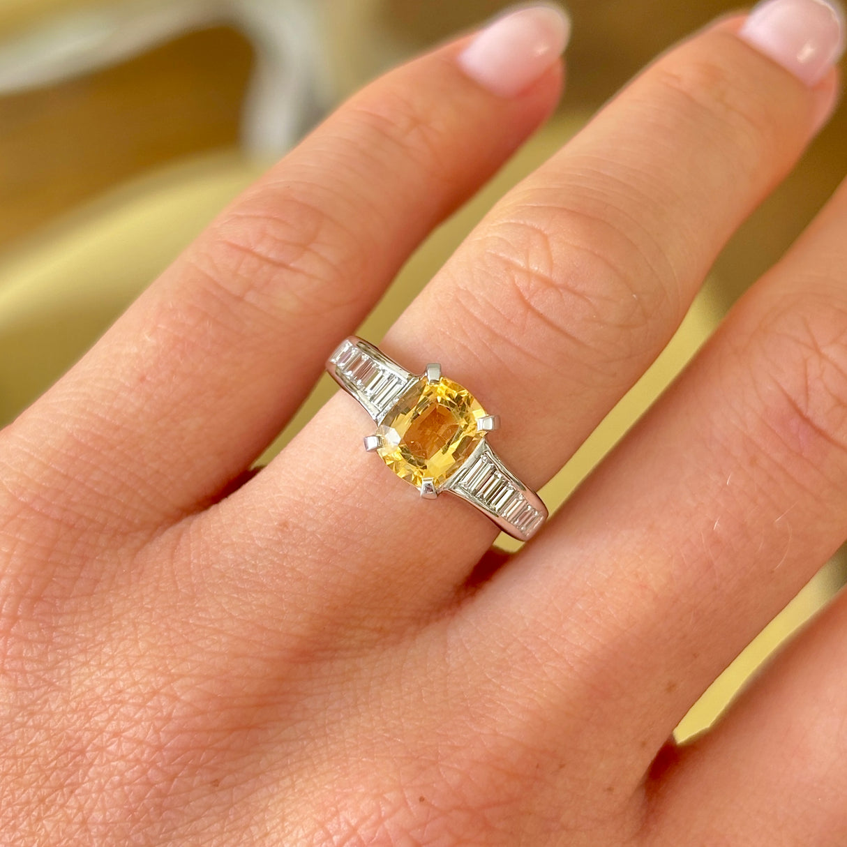 Vintage, citrine and diamond engagement ring