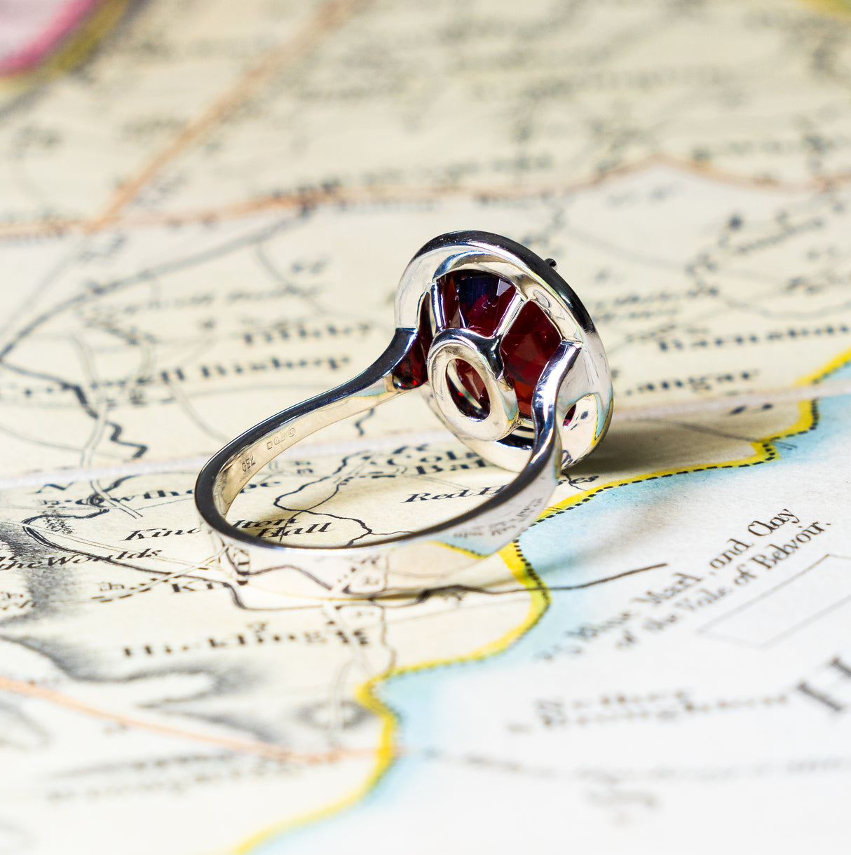 Vintage garnet & diamond cluster ring back