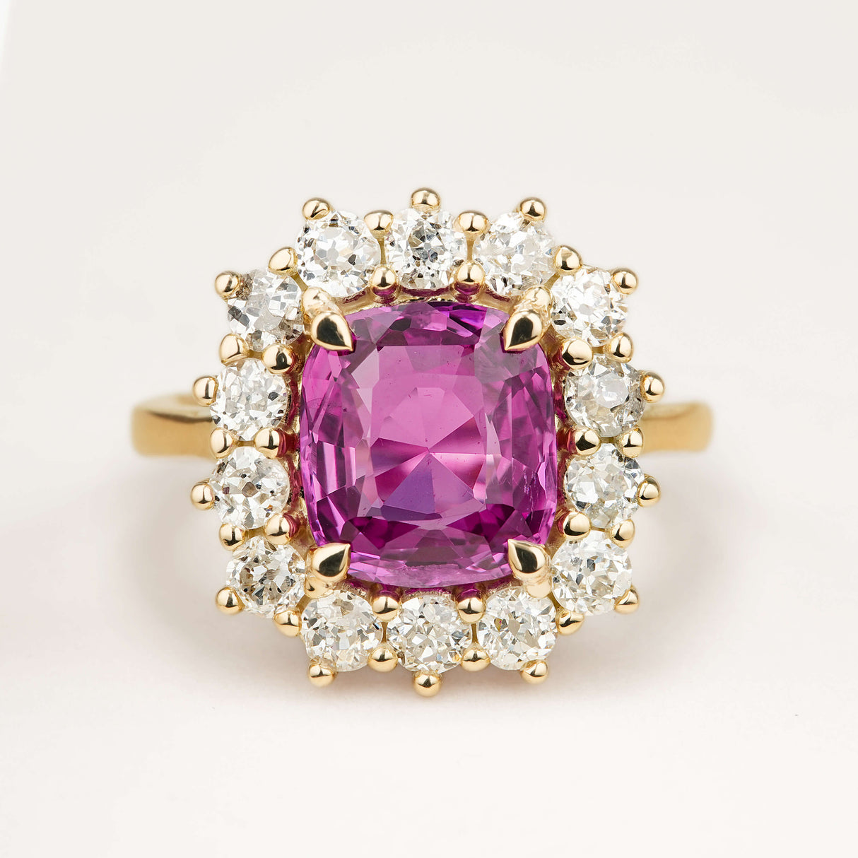 Sri Lanka 3.45ct pink sapphire & diamond cluster engagement ring
