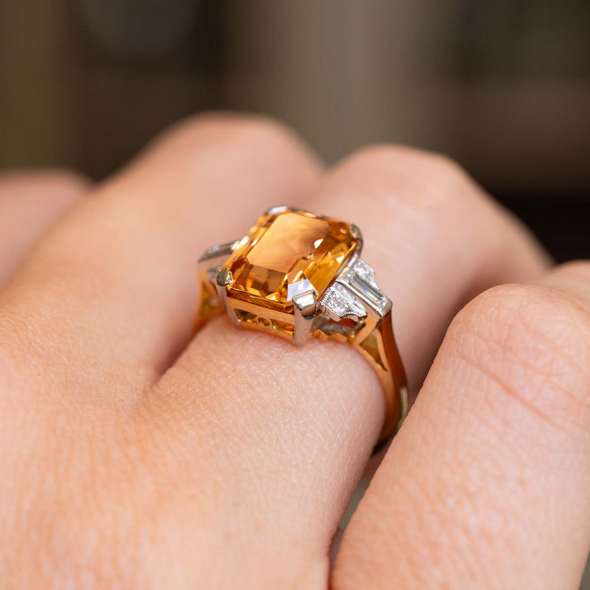 Vintage, 1950s Sherry topaz and diamond engagement ring