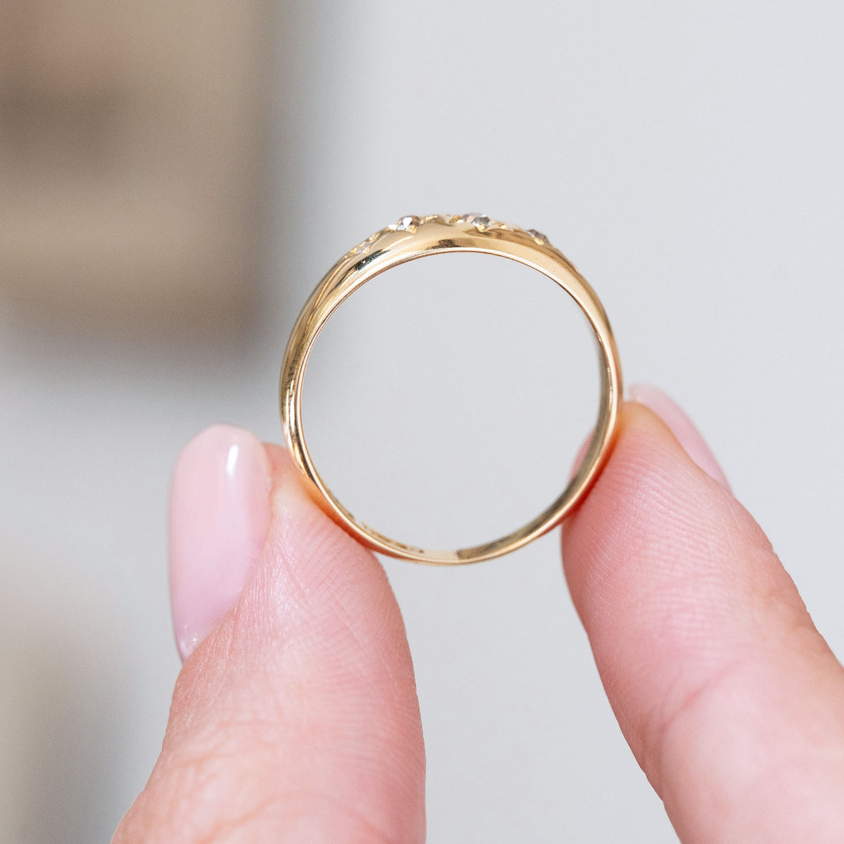 Antique, Edwardian diamond five-stone gypsy ring