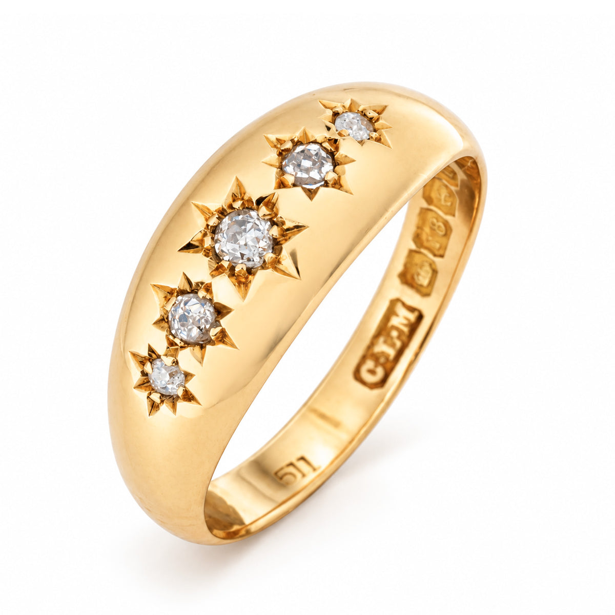 Antique, Edwardian diamond five-stone gypsy ring
