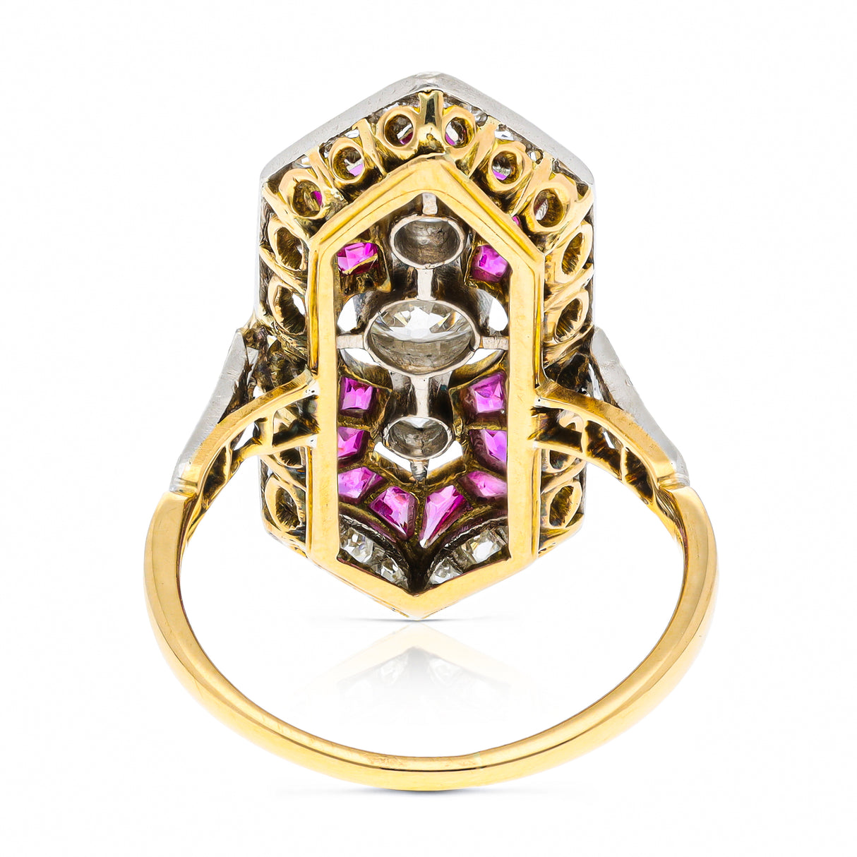 Antique ruby and diamond ring, rear view.