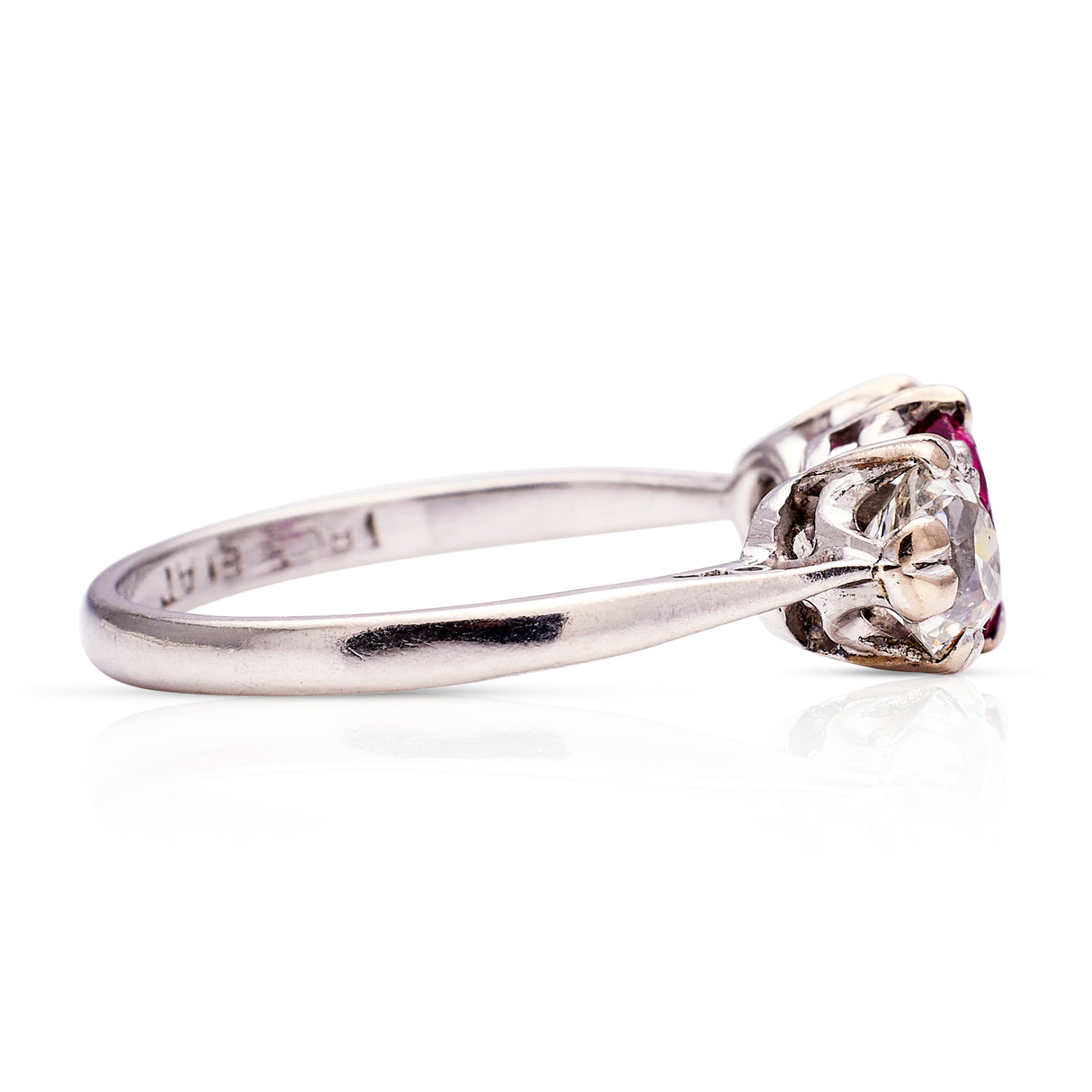 Art Deco, Burmese ruby & diamond three-stone engagement ring