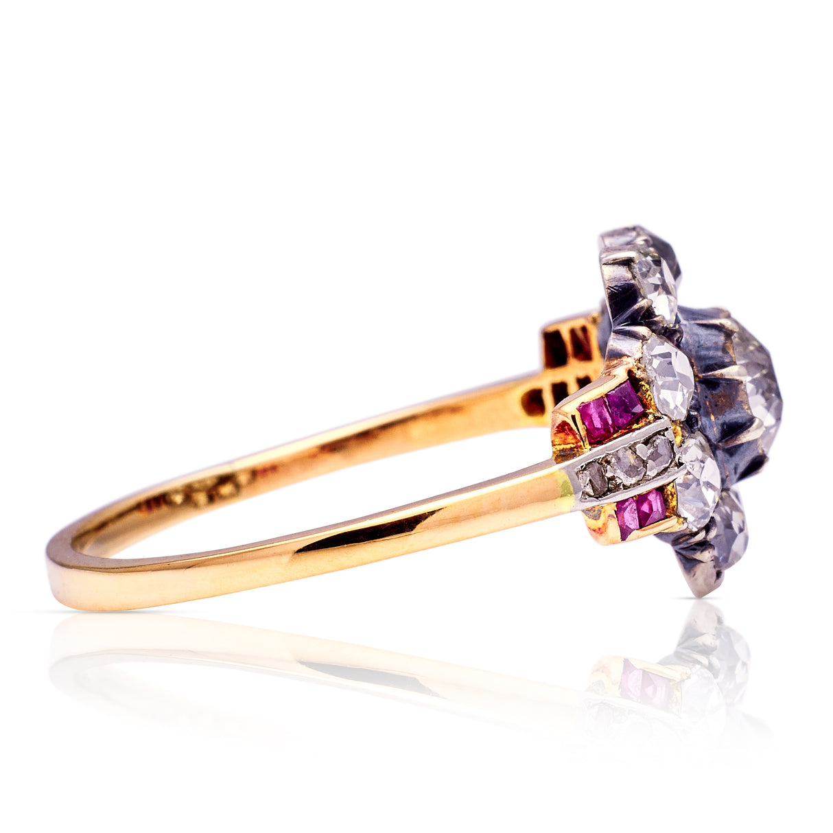 Antique, early Victorian diamond & ruby cluster ring