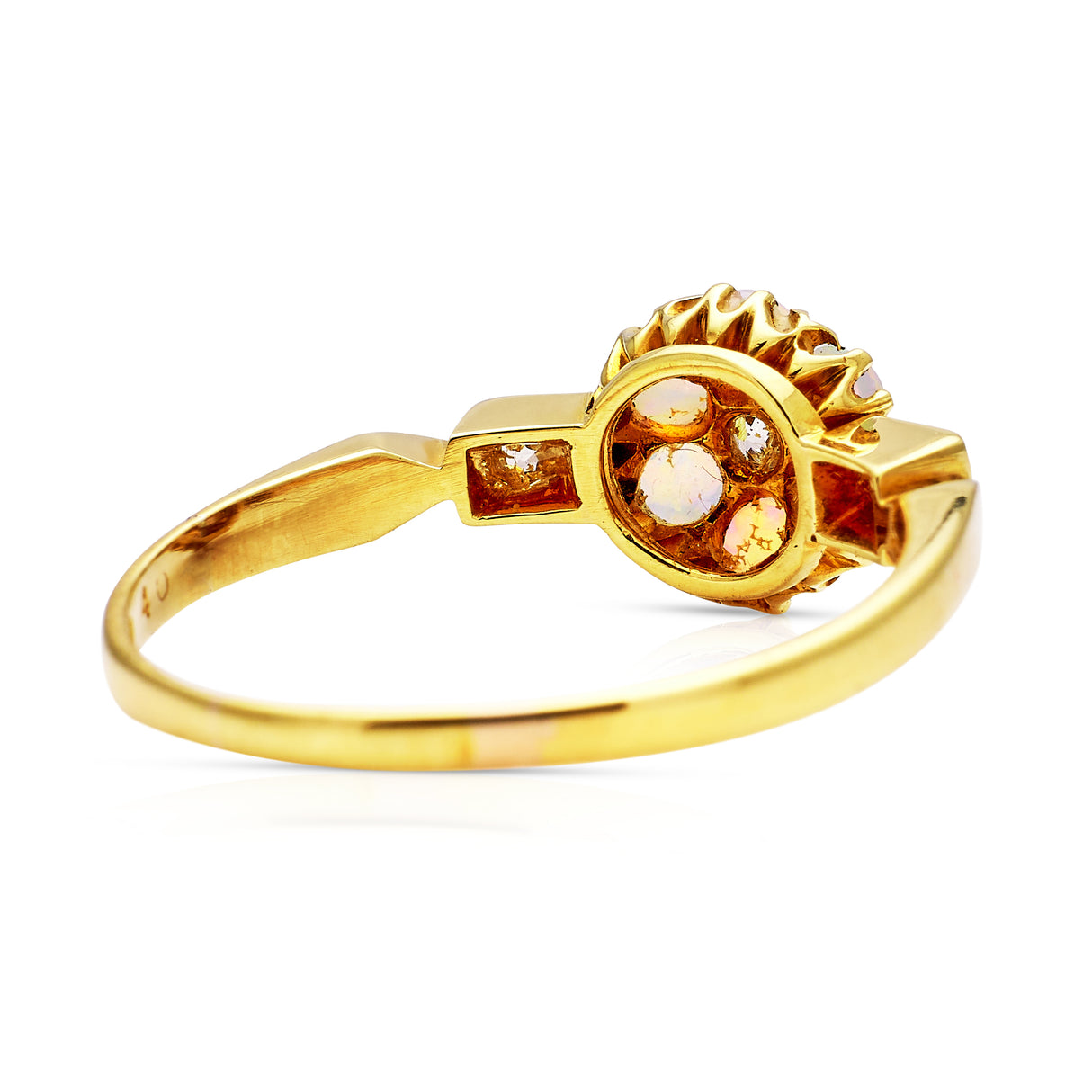 Antique, Victorian, opal and diamond flower ring, 18ct yellow gold