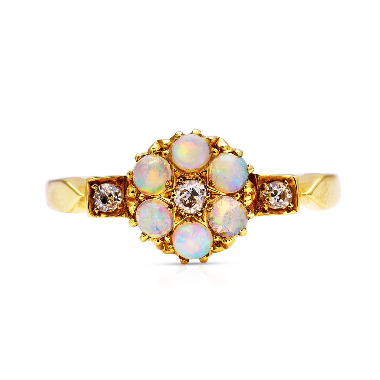 Antique, Victorian, opal and diamond flower ring, 18ct yellow gold